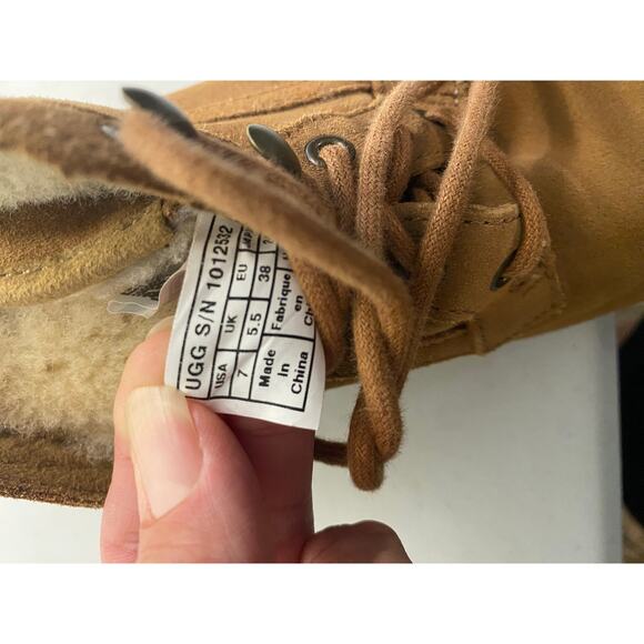 UGG Bethany Chestnut Lace Up Boot Womens Suede Sheepskin Fur Lined Size 7 - Picture 14 of 15